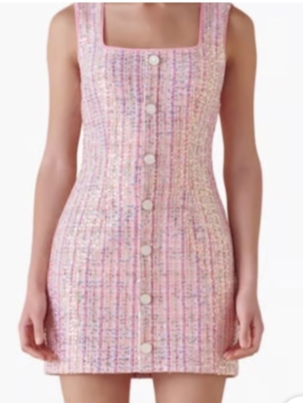 Endless Rose Pink Tweed Button-Front Mini Dress-M NWOT - Picture 3 of 5